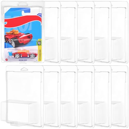 Rainmae 12 Pcs Clear Protector Cases Model Car Clamshell Display Case Clear Stackable Protective Car Blister Pack Covers Compatible with Hot-Wheels for Storage Display,19.5x13x5cm