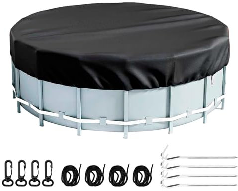 WEFHEF Telo Copripiscina Rotondo 366 * 20CM, Copertura Piscina Fuori Terra Rotonda in Tessuto Oxford 210D, Copri Piscina Circolare con Coulisse per Anti UV e Antipolvere e Anti-Foglie (Nero)