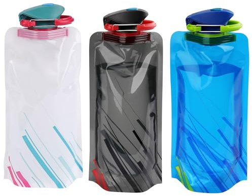 ERBO 3 Stück Faltbare Trinkflasche 700ml Faltbar mit Karabinerhaken Festival Trinkflasche, Wiederverwendbare Wasserflasche für Festival, Wandern, Reisen, Abenteuer, Festival Zubehör