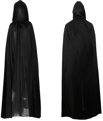 YXHZVON Capa Negra con Capucha, Adulto Largo Disfraz Vampiro, Capa de Carnaval, Capa Disfraz Halloween para Carnaval Fiesta Cumpleaños（180cm）