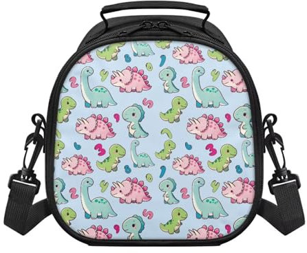 SUITOSELFY Borsa per il pranzo per bambini, con numeri, dinosauro, grande capacità, in tessuto di poliestere, facile da trasportare, con tracolla portatile, adatta per picnic, escursionismo, scuola