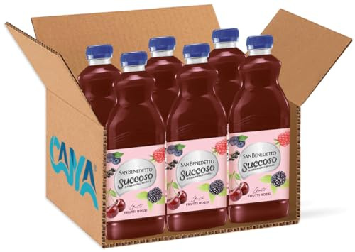 Succoso FRUTTI ROSSI gusto di Lampone, Amarena, Mirtillo, Mora, Limone ecc., Formato Batik, Succo di Frutta 1,5L (2025) [BOX con 6 Bottiglie]