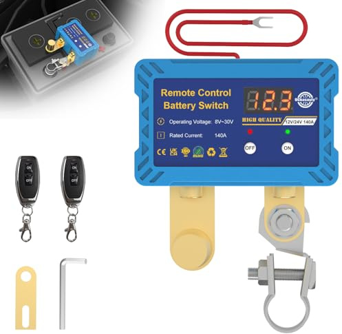 UCkasayfy Ferngesteuerter Batterietrennschalter 12V 140A mit Led-Spannungsanzeige Anti-Diebstahl-Kill-Schalter für Auto, Wohnmobil, ATV, LKW, Marine