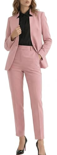 Ava Luke Traje de Mujer Elegante con Chaqueta y Pantalón – Conjunto Formal para Oficina, Eventos y Negocios – Tailleur Mujer Ajustado y Cómodo Rosa 44