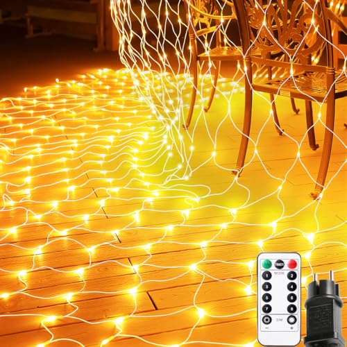 FZIFZI Guirlande Lumineuses Filet, 208 LED Filet Lumineux 3M X 2M 8 Modes Énergie Étanche, Dimmable pour Chambre Noël Mariage Soirée Maison Jardin, Blanc Chaud