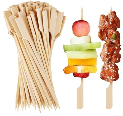 200 PCS 6inch Cocktail Picks Bamboo Skewers for Appetizers Paddle Wooden Skewers, Fancy Flat Toothpicks for Party Drinks Fruit BBQ, Charcuterie Boards Accessories
