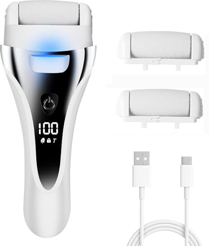 Calli Piedi Rimozione Pedicure Elettrico Professionale,Set togli calli piedi Ricaricabile, 2 Velocità Regolabile con 2 Rulli di Ricambio Calli Piedi Rimozione Per Rimuovere Calli, Pelle Morta (White)