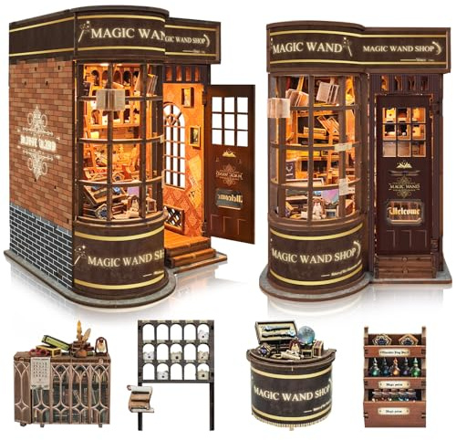 BELEEV Book Nook Kit, DIY Miniature House 3D Puzzle de Madera con Luz LED, Casa de Muñecas en Miniatura, Decoración Estantería de Libros, Regalos Niño Adulto Niño Niña, Estante para Varitas Mágicas
