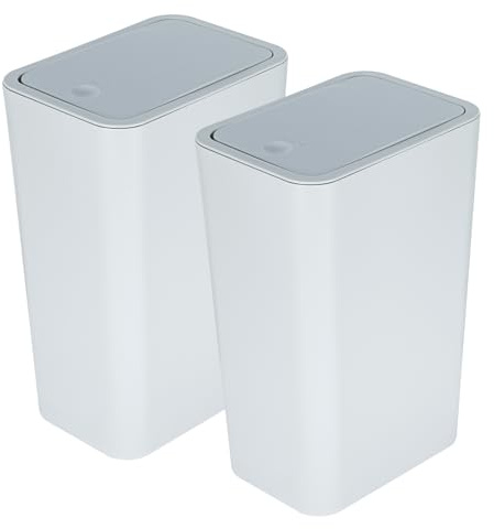 JF HOME BLISS 2PCS Slim Bathroom Bin with Lid – 9L Compact Plastic Rubbish Bin Set for Toilet, Bedroom, Office, Kitchen – Dog Proof Push-Button Waste Bins (Grey)