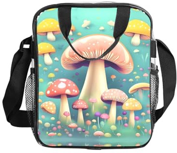 WBQLSL Graziosi piccoli funghi stampa trasparente borsa a tracolla borsa pranzo con cerniera e tracolla per donne uomini lavoro shopping