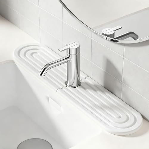 FENGJIAHUI Wasserhahn Absorbierende Matte, Wasserabsorbierender Stein für Spüle, Stone Drying Mat Kitchen, Kieselgur schnell trocknende Stein Spüle Tray für Küche und Bad Counter (Weiß, 60 * 10cm)