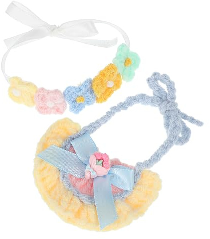 FELTECHELECTR Accessori Abbigliamento Bambole Compatibile Fascia Floreale e Bavaglino in Cotone Morbido Accessori Bambole per Giochi di Ruolo e Creatività
