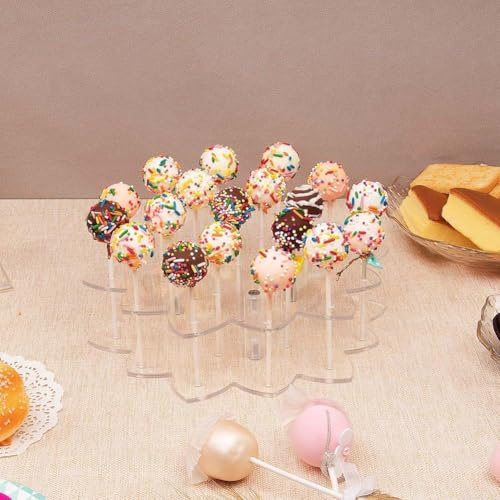 Snowchecking Soporte de exhibición de acrílico de la piruleta de la flor con 19 agujeros para mantener las paletas de la torta y las piruletas ordenadas ordenadas para la venta al por menor o los
