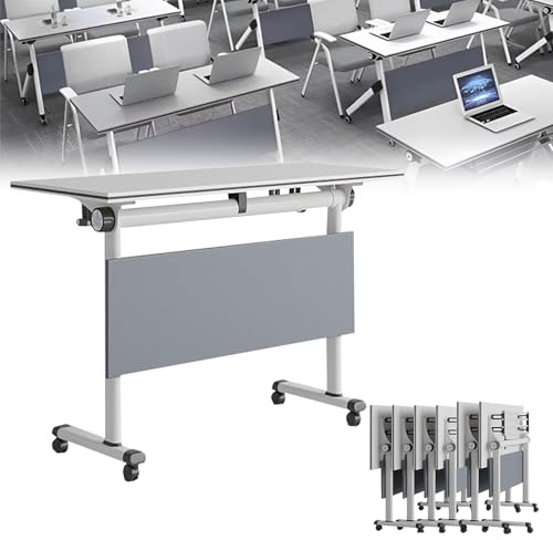 Faltbarer Konferenztisch, modern, weiß, quadratisch, für 6 Personen, Meetings, tragbares Tablett, Nachttisch, Laptoptisch, stilvoll und funktional, 140 cm, für Sitzungssaal / Seminar