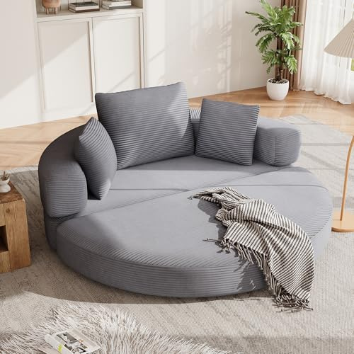 ECLIVON Sofa Schlafsofa Klappbar Oval, 2 in 1 Bodensofa mit Rückenlehne, Boneless Sofas Couch mit Kissen, Sofa Bett mit Schlaffunktion, Schlafcouch Lounge für Wohnzimmer Schlafzimmer, Cord (Grau)