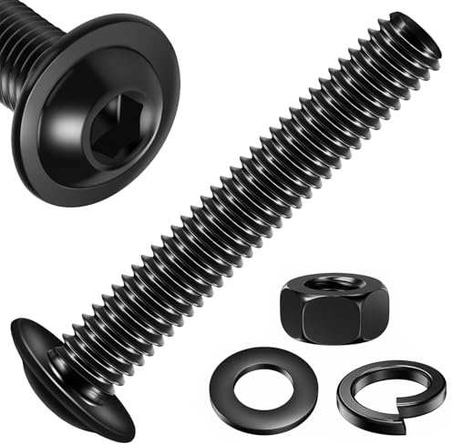 Zynthor 20Pcs M6 x 35mm Flanged Button Head Bolts and Nuts | Black 10.9 Grade Alloy Steel Bolt Set with Nuts, Flat Washers and Spring Washers for Machinery and General Fastening