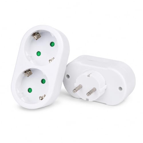 TAKUZA 2er Set Steckdosenadapter 2 Fach, Doppelstecker für Steckdose 2 Euro, Mehrfachstecker ohne Kabel 3680W, Zweifachstecker für Steckdose, Doppelsteckdose Adapter für Zuhause und Buero