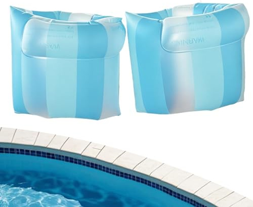 Armflöten för pool, 1 par randiga uppblåsbara poolarmband - simring | för pojkar och flickor utomhus trädgård strand sjö flod vattenpark semester