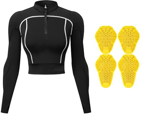 Coheritrix Chaqueta blindada de Motocicleta, Chaqueta de Moto de Malla para Mujer, Camisa De Verano Moto manga larga Diseño Media Cremallera para Motocross Y Conducción En Carretera,Black-M