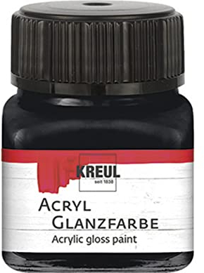 KREUL 79212 - Acryl Glanzfarbe, 20 ml Glas in schwarz, glänzend-glatte Acrylfarbe zum Anmalen und Basteln, auf Wasserbasis, speichelecht, schnelltrocknend und deckend