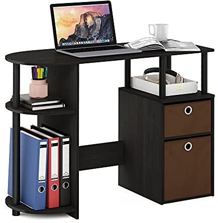 Furinno JAYA Scrivania da studio per computer semplicistica con cassetti per contenitori, Espresso