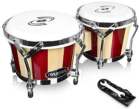 Pyle Bongo Trommel, Handtrommel, Bongo-Set 6.5”&7.5”/16.5cm&19cm, Handtrommel für Erwachsene, Anfänger & Profis, Hand Drum, Bongos, Schlagzeug- aus Holz, Stimbar, Leicht & Hochwertig