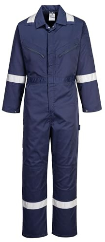 Portwest F813 Iona Coverall Two Back Patch Pockets Concealed Zip Opening | Navy, 2X Large, UPF 40+, EN 17353 Type B2, Durable Polycotton Fabric, Reflective Tape, Hammer Loop, Radio Loops, Workwear