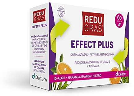 DEITERS - Redugras Effect Plus 60 Cápsulas, Complemento Alimenticio, Reduce Absorción de Grasas y Azúcares, Quemagrasas, Activa Metabolismo, con Id Alg, Hierro y Naranja Amarga