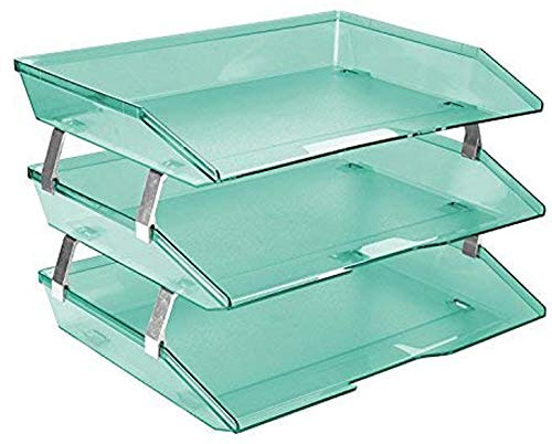 Acrimet Facility 3 Ebenen Briefablage Seiteneinschub, Letter Tray/A4, Desktop Datei Organizer, Kunststoff (Transparent Grün) | Dokumentenablage mit Aluminiumstangen