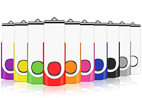 EASTBULL Memory Stick 8GB USB 10Pack, USB 2.0 Thumb Flash Drives Swivel Design Pen Memory Stick Fold Storage (10 Mixed Color With Lanyard)