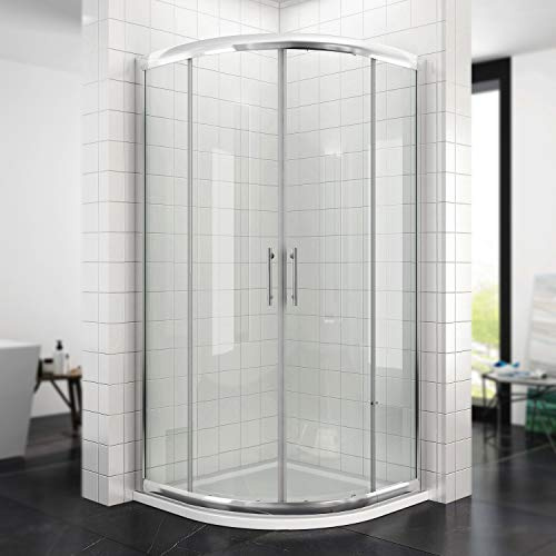 Duschkabine Viertelkreis 90x90cm mit Duschtasse Runddusche Schiebetür, mit Nano Glas, Höhe 195cm