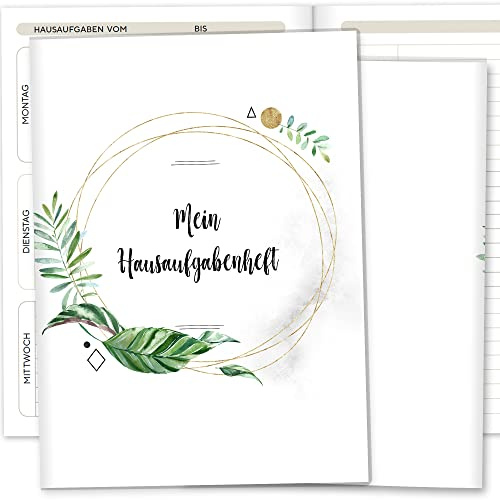 OLGS Hausaufgabenheft Hülle Tropical Green inkl. Heft Schulheft Schutzhülle Umschlag Geschenkidee Einschulung Grundschule (ohne Personalisierung, Tropical Green 05)