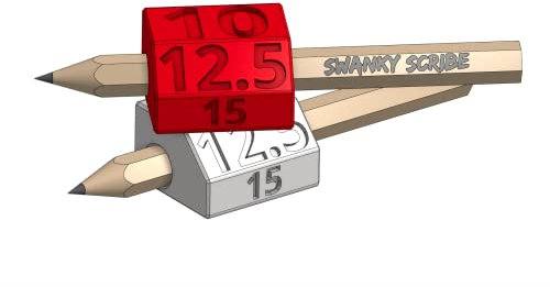 Swanky Scribe Set - 1x Red & 1x White Scribe Tool + 4 Perfect Fit Pencils. Scribe Tool for Carpenters, Joiners, Kitchen Fitters, Builders & DIY. 5 Fixed offsets; 5, 7.5, 10, 12.5 & 15mm.