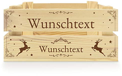 printplanet® - Holzkiste mit Name selbst gestalten - Holzkiste mit Text oder Wunschnamen Personalisieren und Bedrucken - Motiv : Weihnachten