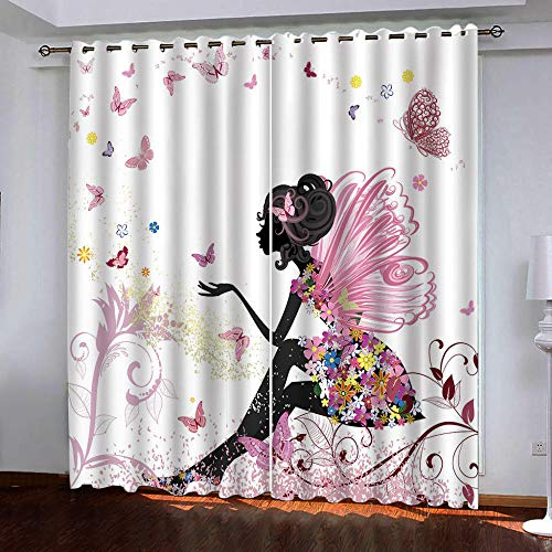 YLWMBB Vorhang Blickdicht mit Ösen 3D Rosa Elfe Verdunkelungsvorhang 2er Set Gardine Polyester Verdunkelungsgardinen für Schlafzimmer Kinderzimmer Wohnzimmer Dekoration 183x214cm
