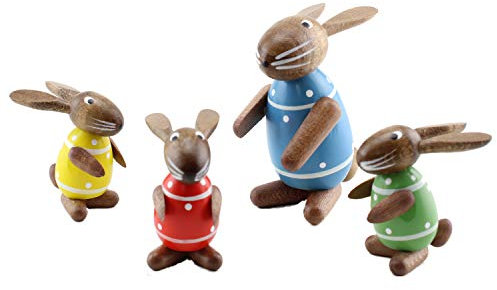Osterhasen Figuren Mutti mit Kindern Osterfiguren Erzgebirge Seiffen Höhe 9,5 cm Osterdekoration Osterhäsin mit Kindern Hasengruppe