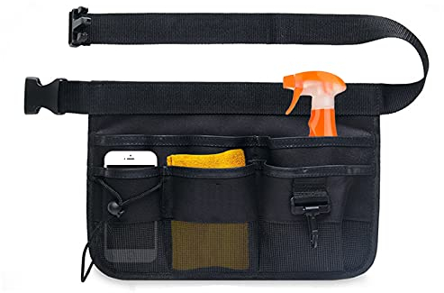 Cdemiy Gardening Tools Belt, Portable Waist Bag, Oxford Waterproof Professional Tools Belt with Adjustable Utility Pouch, for Home, Garden, RV, Cleaning (Black)