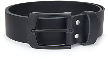 Ledergürtel MADE IN GERMANY, 100% echtes Leder, 4 cm breit, Schwarze Schnalle, Gürtel für Herren, Schwarz