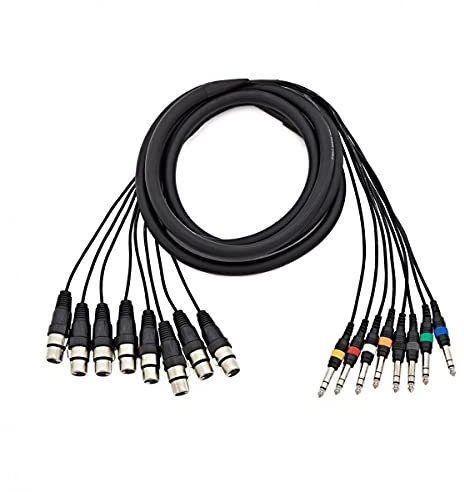 gear4music 8 Way Female XLR to Stereo 1/4 Inch Jack - Cavo multicore - 3m