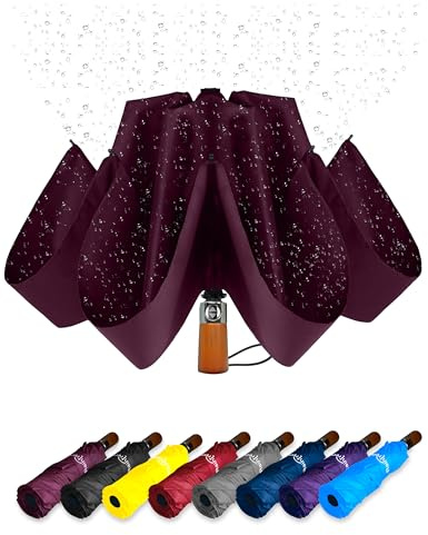 Inverted Umbrella Windproof Automatic Lightweight - Large Canopy with Compact Folding Umbrellas for Rain, Travel Auto Open and Close, Strong Reverse Umbrella, Burgundy