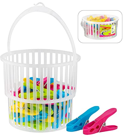 HomeSmith - Soft Grip Wäscheklammern mit Korb - Soft Grip Wäscheklammern für Wäscheleine - Bunte Wäscheklammer im Wäscheklammerkorb mit Griff - 36 Stück, HSmith-115