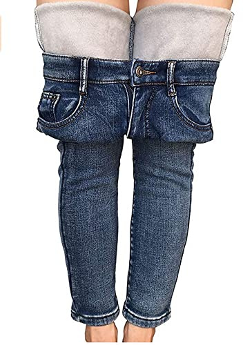 YILEEGOO Dam vinter fleece fodrade stretchiga jeggings hög midja smala jeans denim byxor, Ljusblått, XL
