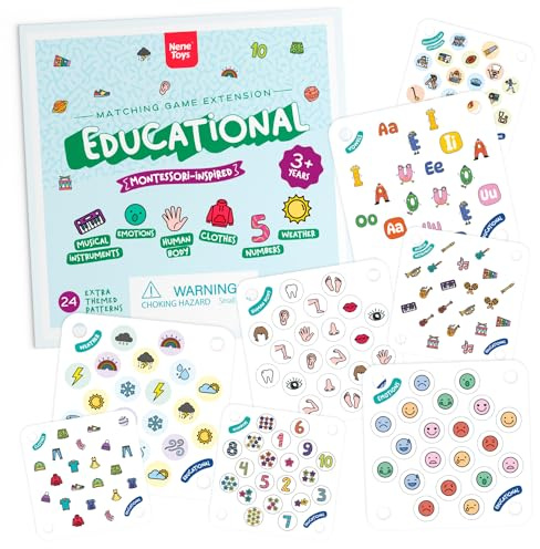 Nene Toys Nyckelpigans Memoryspel Utökning med 15 Extra Memorykort med Teman – Extra Bildkort för Memoryspel med Siffror, Bokstäver, Djur, Kroppsdelar – Olika Svårighetsgrader