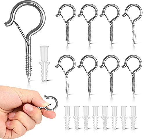 Esteopt Screw-in Hooks, Q-Hanger Hooks, Screw Hooks for Outdoor String Lights Plants, Birdcage, Feeders, Christmas Decor, Mounted on Ceiling or Wall (Silver-8pcs)