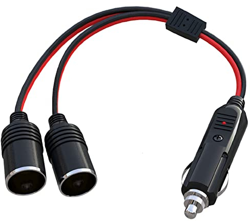 Cleqee 12V/24V Auto Kfz-Zigarettenanzünder-Verlängerungskabel 1 auf 2 Ladegerät-Port-Adapter Steckdose 2-Wege Zigarettenanzünder-Splitter 30cm mit 15A-Sicherung