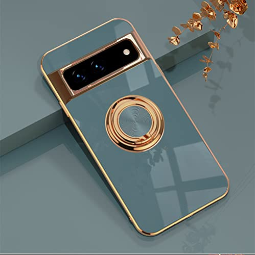 EYZUTAK Hülle für Google Pixel 7 Pro Case,Glänzend Weiche Silikon TPU Slim Case mit 360 Grad Ring Ständer Bumper Stoßfest Schutzhülle Fingerhalter Magnetische Autohalterung Cover für Google 7 Pro-Grau