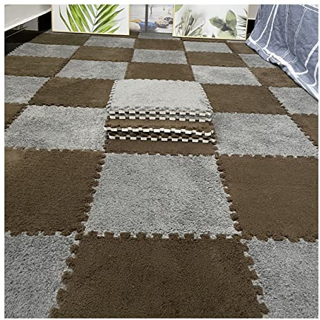 16 Stück Ineinandergreifende Plüsch-Schaumstoff-Fußmatten, Warmer Teppich, Ineinandergreifende Bodenfliesen, 30 X 30 cm Große Puzzle-Spielmatten Für Schlafzimmer, Spielzimmer(Color:Dark Kaffee+Grey)