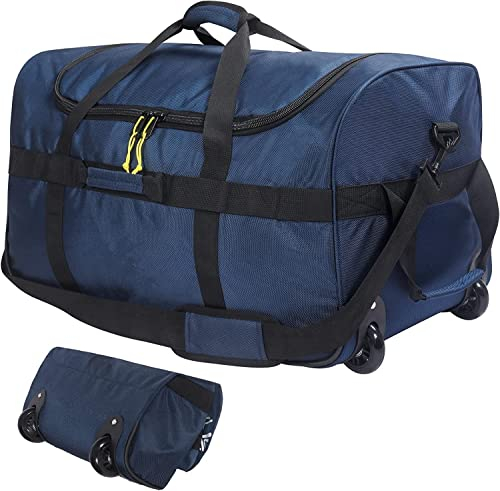 campMax 85L Reisetasche Faltbare mit Rollen, Klappbare Große Trolley Sporttasche mit Rollen für Reise Camping Ausrüstung, Blau