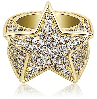 Männer Verlobungsring Eheringe Luxus Iced Out Zirkonia Ring Hiphop Schmuck Zubehör für Zeremonie Party,Gold,10
