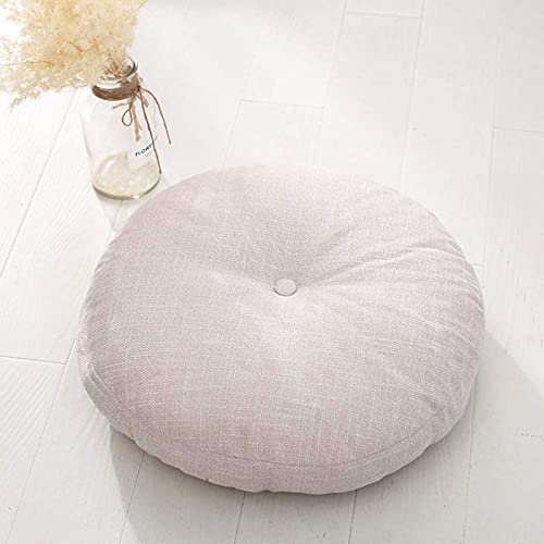 Sitzkissen, Stuhlkissen, Sitzkissen, einfarbig, Bodenkissen, rund, Leinen, waschbar, verdickt, für Yoga, Büro, Outdoor, Teehaus-Stuhlkissen (Größe: 70 x 70 cm (28 x 28 Zoll), Farbe: Beige) (Beige 70 x